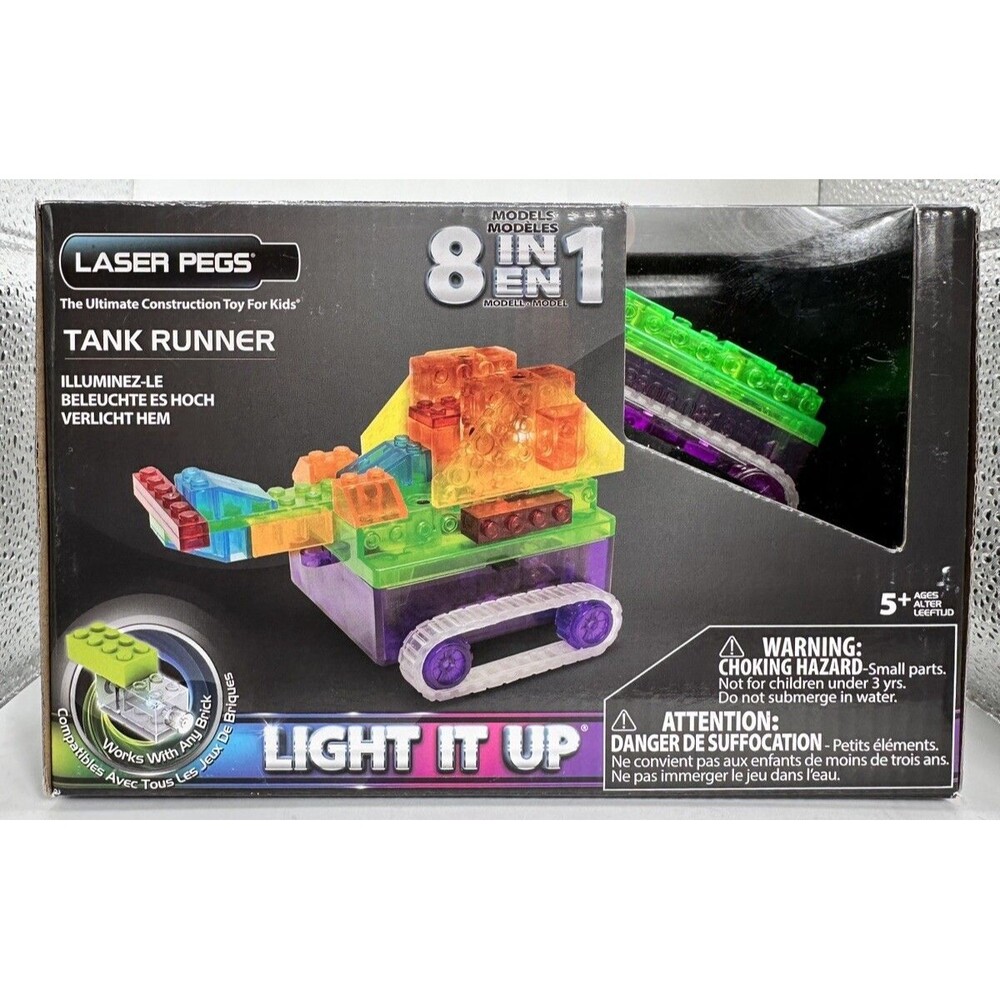Laser Pegs Construction 8-in-1 Tank Runner Building Light-up Brick Set For Kids